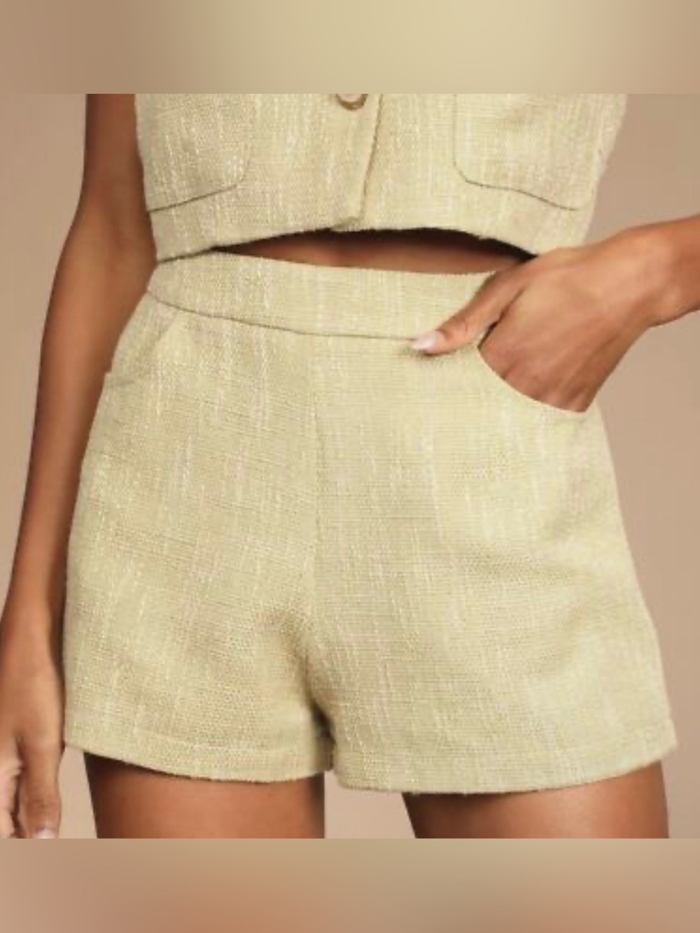 Lulus Perfect Company Olive Tweed High Waisted Shorts. Size Small. NWT
